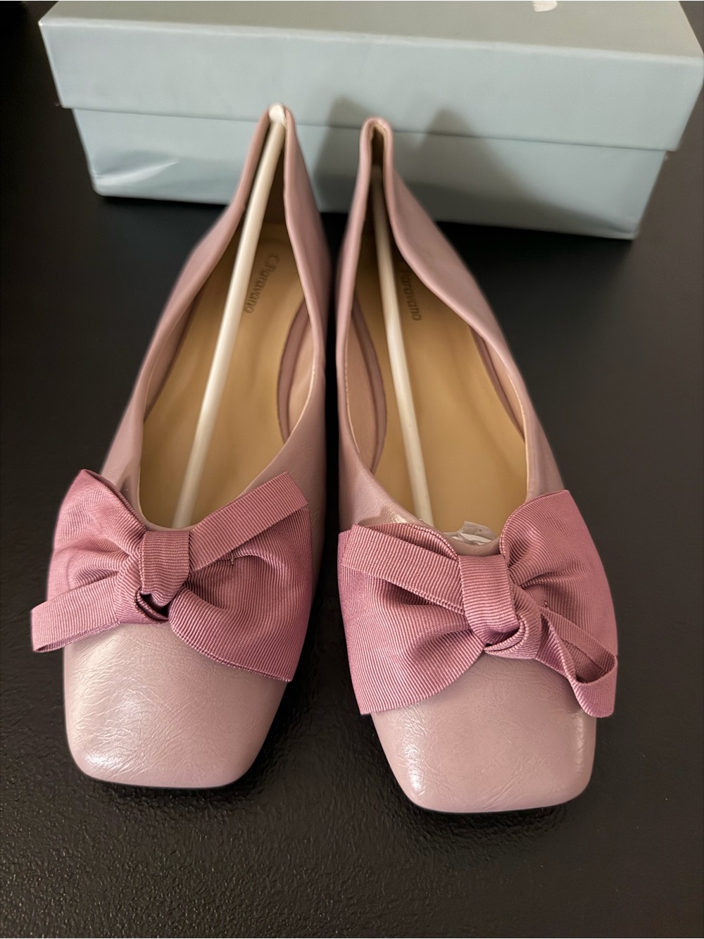 Women’s Bow-Accent Leather Flats in Dusty Rose